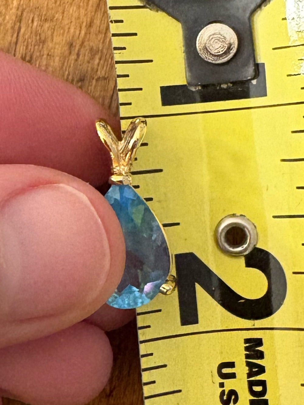 Gold Tone Blue Sapphire Teardrop Pendant Pear Cut Statement Necklace Charm - Picture 14 of 14